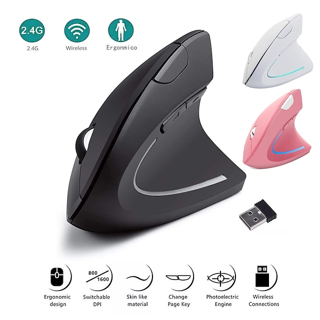 Ergonomic Vertical Mouse 2.4G Wireless Computer Gaming Mice USB Optical DPI Mouse Right Left Hand for Laptop PC Desktop