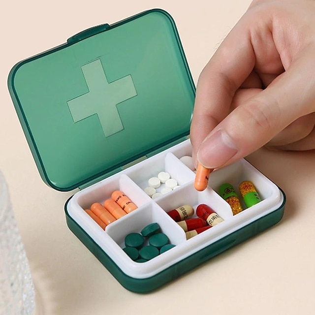  Organizator de pastile de călătorie cu 6 grile, cutie mică pentru pastile rezistente la umiditate, cutie zilnică pentru pastile, recipient portabil pentru vitamine pentru medicamente
