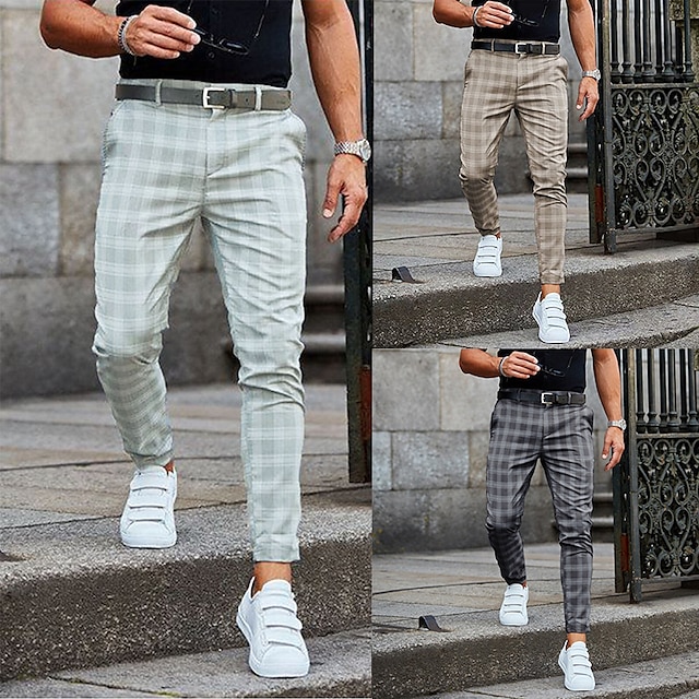 Men's Trousers Chinos Slacks Jogger Pants Plaid Dress Pants Checkered ...