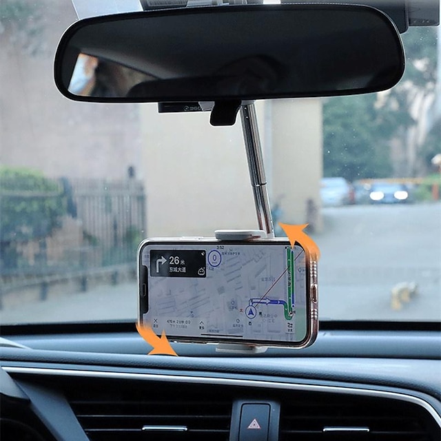  New Creative 360° Rotatable Adjustable Support Car Rearview Mirror Mount Universal Mobile Phone Stand Seat GPS Car Holder Car Accessories