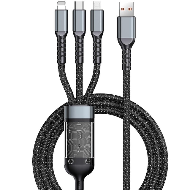  100W Super Fast Charging Cable 3 in 1 Braided Data Cable for Xiaomi Huawei 6A Quick Charge Cable Support Data Transfer