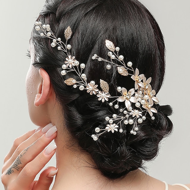  Accessori per capelli Lega Matrimonio Compleanno Elegante Nuziale Con Perle Fantasia floreale Copricapo Copricapo