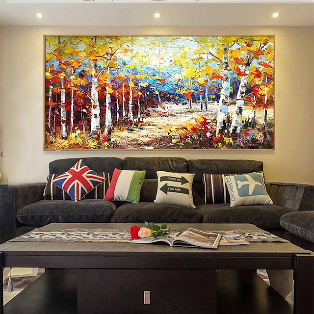  Handmade Oil Painting Canvas Wall Art Decoration Modern Abstract  Maple Forest Landscape for Home Decor Rolled Frameless Unstretched Painting