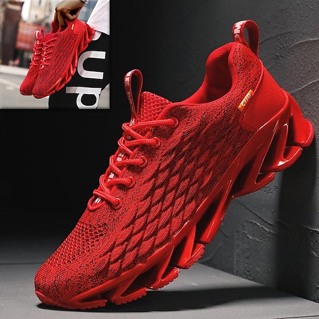  Men's Red Breathable Running Sneakers with Blade Sole - Lightweight and Comfortable for Sports and Fitness