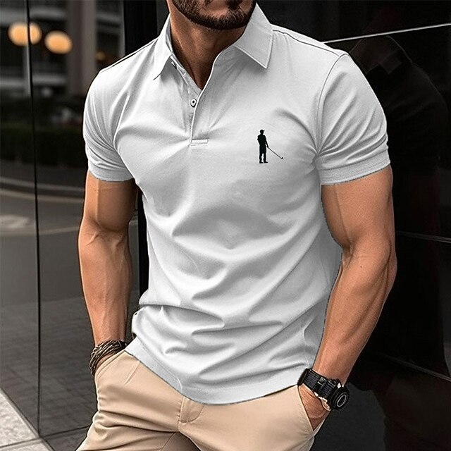 Christmas Fishing Man Mens Graphic Shirt Lapel Polo Button Up Polos Cotton Prints Golf Turndown