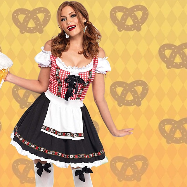  Oktoberfest dirndl Trachtenkleader Dirndl pusero Oktoberfest / Olut baijerilainen Saksa München Niityt Naisten Perinteinen tyyli kangas Leninki Esiliina