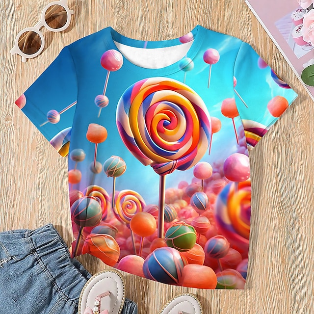  Girls' 3D Graphic Cartoon T shirt Tee Short Sleeve 3D Print Summer Spring Active Fashion Cute Polyester Kids 3-12 Years Outdoor Casual Daily Regular Fit