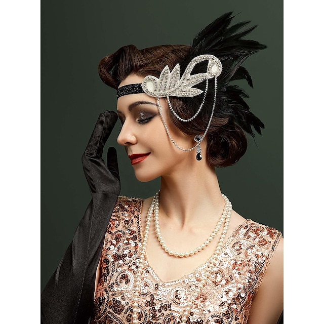 1920s Flapper Headband Feather Accessories Set For Women 4 PCS Roaring   Jwdoci1688958947671 