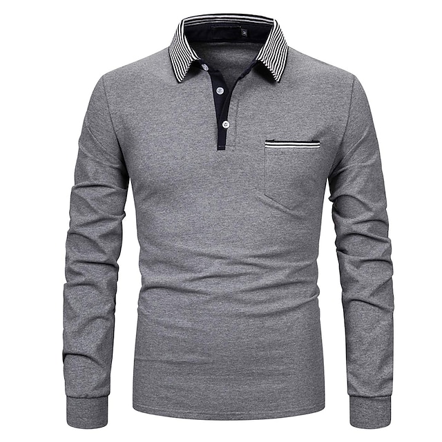  Herren Polos mit Knöpfen Poloshirt Casual Festtage Kargen Langarm Modisch Basic Glatt Klassisch Sommer Regular Fit Traube Dunkelmarine Grau Polos mit Knöpfen