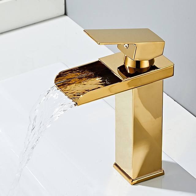  Μπάνιο βρύση νεροχύτη - Καταρράκτης Ανοξείδωτο Ατσάλι Αναμεικτικές με ενιαίες βαλβίδες Ενιαία Χειριστείτε μια τρύπαBath Taps