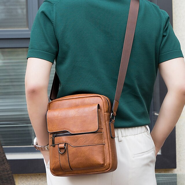 Solid Color Large Capacity Shoulder Bags for Men 2023 High Quality Leisure  Outdoor PU Leather Bag Messenger Bag Sac Homme