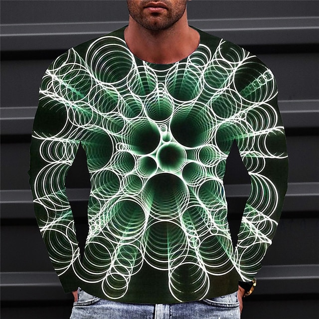  男性用 Tシャツ グラフィック 幾何学的な クルーネック 衣類 3Dプリント アウトドア 日常 長袖 プリント ヴィンテージ ファッション デザイナー