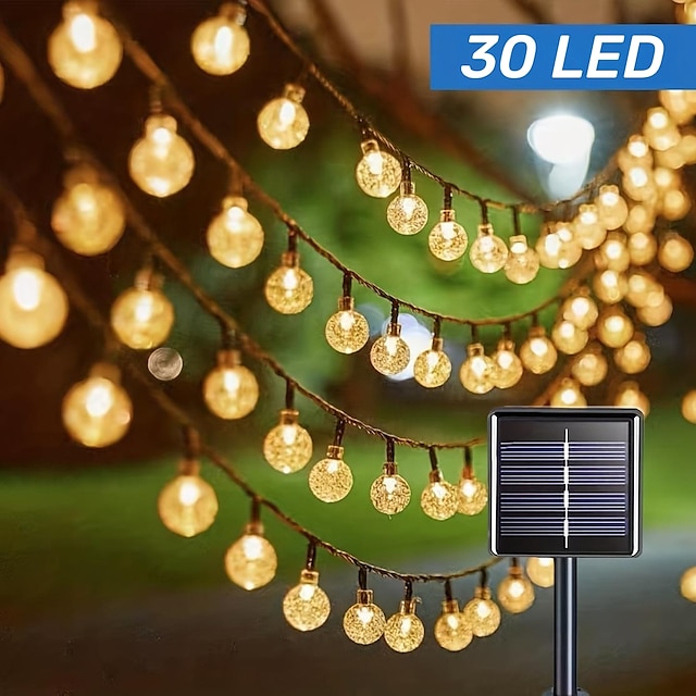 lumini solare cu șir lumini exterioare cu LED-uri 6.5m 30 leduri set montaj suport montaj cald alb petrecere nunta vacanță patio grădină 3v