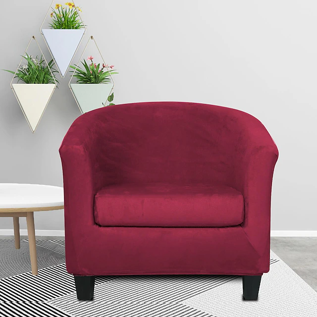 Stretch Velvet Club Chair Cover Barrel Chair Slipcover Elastic Armchair Single Sofa Cover Barrel Tub Chair for Cafe Hotel Coffee Shop Cross Border Soft Durable Washable 26
