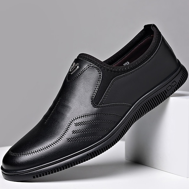  Voor heren Instappers en instappers Leren instappers Comfortabele schoenen Klassiek Casual Dagelijks Imitatieleer Ademend Comfortabel Anti-slip Leegloper Zwart Lente Herfst