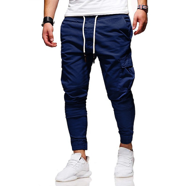  Hombre Pantalones cargo Pantalones Cintura elástica Puño elástico Plano Comodidad Transpirable Diario Deportes Negro Blanco