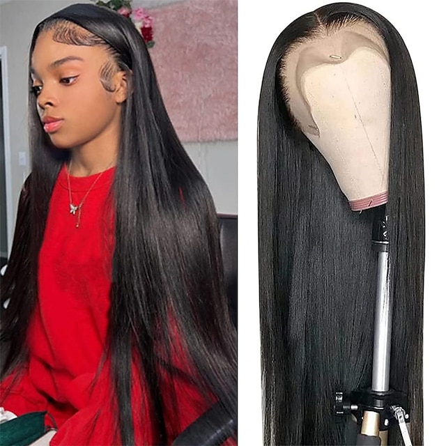  13x4 Straight Lace Front Wigs Human Hair 26 Inch 180% Density HD Transparent Lace Front Wigs Human Hair Pre Plucked Brazilian Virgin Frontal Wigs Human Hair Black  Lace Front Wigs for Women