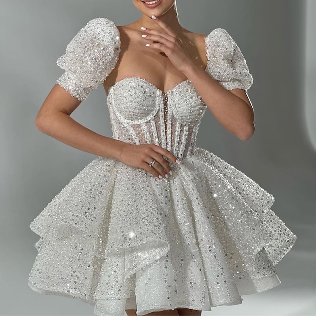  Abiti da cocktail a linea A abiti corsetti invitata a matrimoni compleanni maniche corte/midi scollo quadrato in sequins con perle