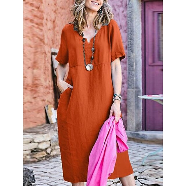 Robe Longue Bohème Imprimé Fleurs - Mélange Lin/coton, Manches Courtes, Poches - Neuf Avec étiquettes