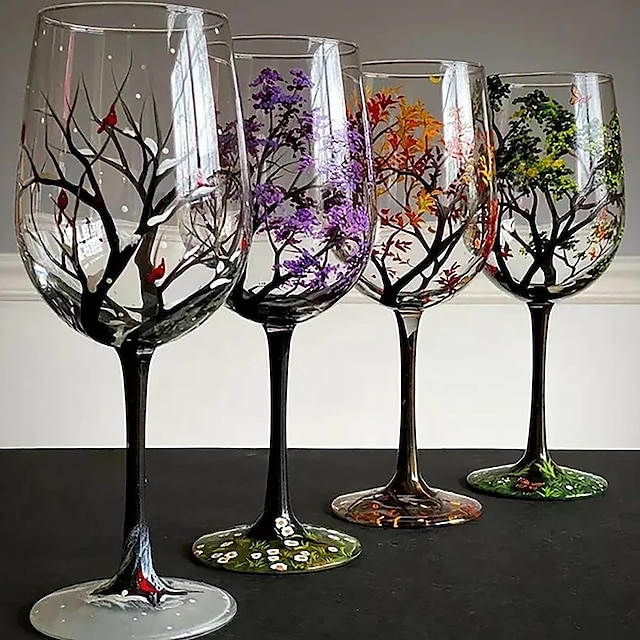  Seasons Tree Wine Glasses, Ideal for White Wine, Red Wine, or Cocktails, Novelty Gift for Birthdays, Weddings, Valentine's Day 1Pc