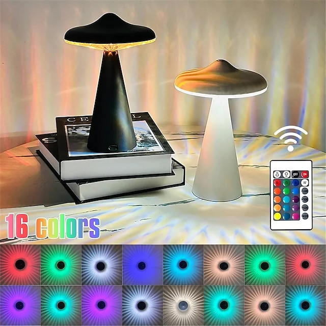 מנורת פטריות ufo בהירות מתכווננת שלט נטענת led מגע מנורת שולחן רטרו בר אווירה ביתית קישוט אורות לילה