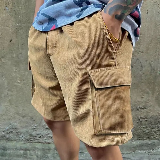 Men's Cargo Shorts Corduroy Shorts Pocket Plain Comfort Breathable