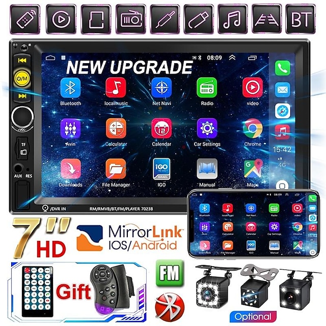  新しいプロ 2 din 7 インチ hd 1080p タッチスクリーンオートラジオ Bluetooth カーステレオラジオカー mp5 プレーヤー内蔵 fm aux usb sd 機能サポートミラーリンク + バックアップカメラ (オプション)