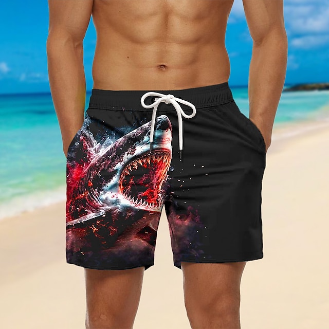  Men's Board Shorts Swim Shorts Swim Trunks Drawstring with Mesh lining Elastic Waist Animal Shark Graphic Prints Quick Dry Short Casual Daily Holiday Hawaiian Boho Red Blue Micro-elastic