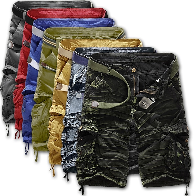  Men's Cargo Shorts Shorts Hiking Shorts Leg Drawstring 6 Pocket Plain Comfort Lightweight Outdoor Daily Going out Cotton Blend Fashion Streetwear Black Army Green