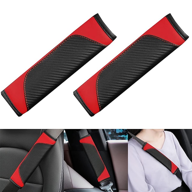  Starfire Lot de 2 housses de ceinture de sécurité en fibre de carbone pour ceinture de sécurité en cuir respirant doux pour protéger votre cou et vos épaules compatible avec les voitures (noir/rouge)