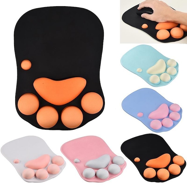  Ergonomic 3D Mouse Pad with Wrist Support Cute Cat Paw Soft Comfortable Silicone Wrist Rest Mice Mat Anti-Slip Wrist Pad for Computer Office Computer Game