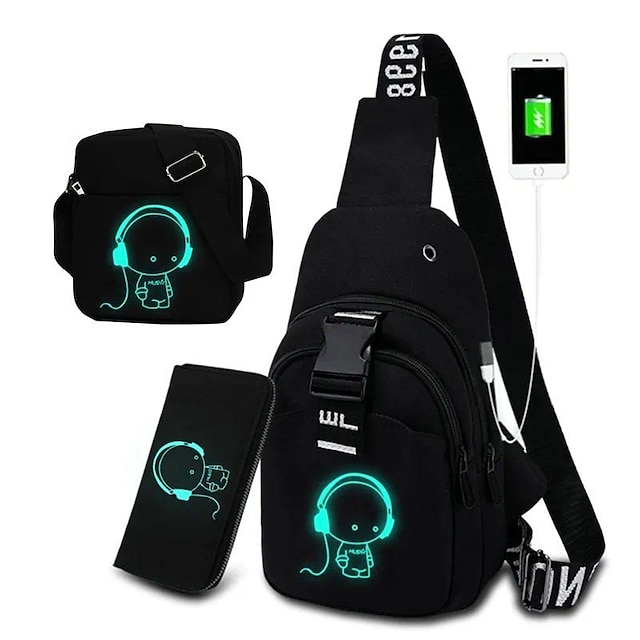  2023 NEW Phone Bag USB Charged Shoulder Bag Waterproof Multifunction Light Reflective Men Chest Bag Fashion Travel Crossbody Bag Anti-Theft
