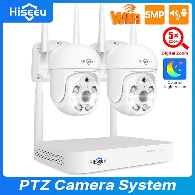  Hiseeu 5MP WiFi CCTV PTZ Camera Security System Kit 10CH NVR Recorder AI Motion Tracking IP Camera Set Video Surveillance System