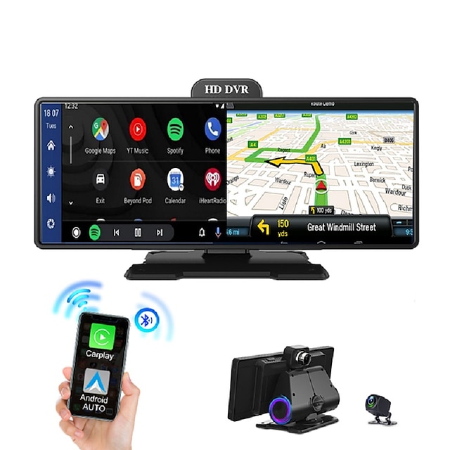  10,26 coche dvr carplay/android auto pantalla inteligente conducción grabadora pantalla de teléfono móvil activada por voz centro de navegación audio