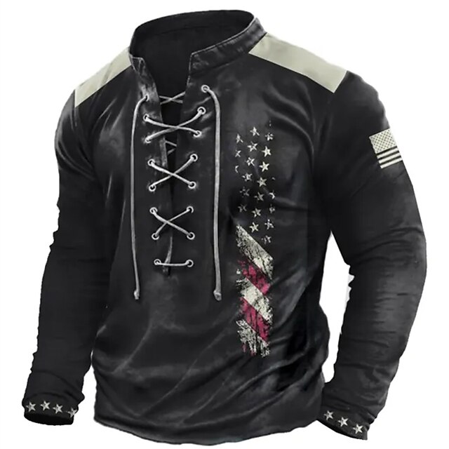 Veterans Day Men's Patriot Patriotic Veteran Graphic Prints National Flag Standing Collar Clothing Apparel Sports & Outdoor Daily Sports Long Sleeve Lace up Print Polyester Designer Basic2