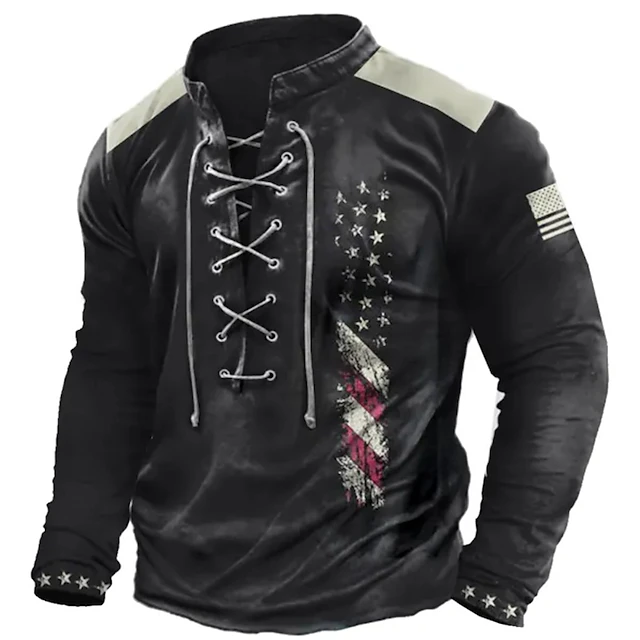 Veterans Day Men's Patriot Patriotic Veteran Graphic Prints National Flag Standing Collar Clothing Apparel Sports & Outdoor Daily Sports Long Sleeve Lace up Print Polyester Designer Basic2