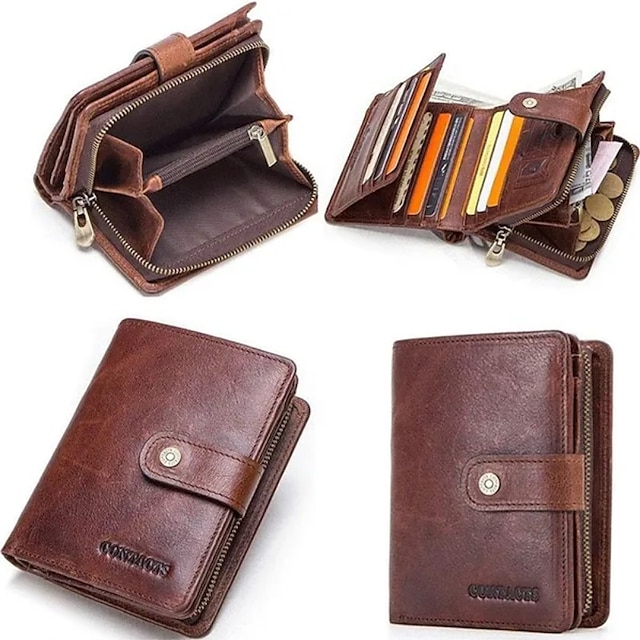  man handväska äkta läder rfid vintage plånbok herr med myntficka korta plånböcker liten dragkedja plånbok med korthållare
