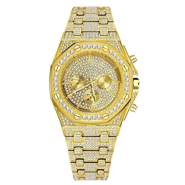  Gold Watch For Men Luxury Diamond Big Wrist Quartz Watches With Calendar Bussiness Hip Hop Large Male Hand Clock Dropshipping