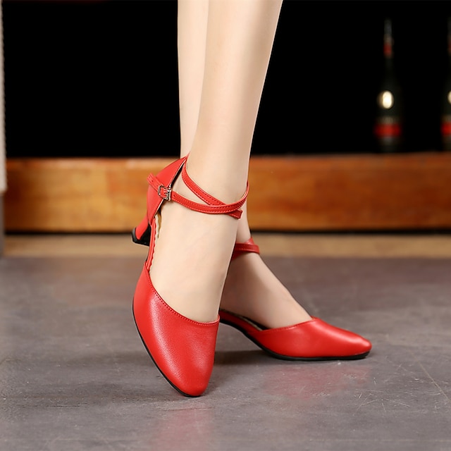  Femme Chaussures Modernes Utilisation Soirée Danse carrée Talon Talon Cubain Boucle Adulte Noir Argent Rouge foncé