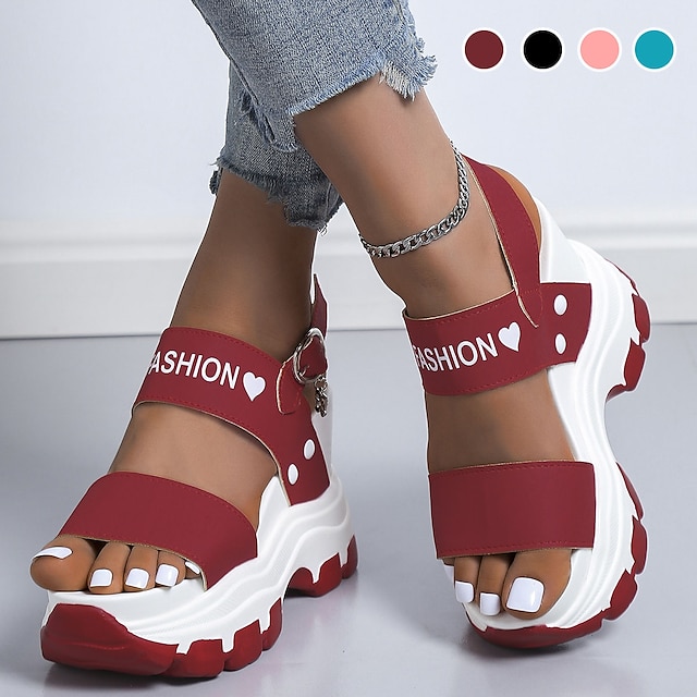  Pentru femei Sandale Sandale Platformă Tocuri de toc Mărime Plus Size În aer liber Zilnic Geometric Bloc Culoare Vară Cataramă Toc Platformă Călcâiul ascuns Pantofi vârf deschis Vârf deschis Mod