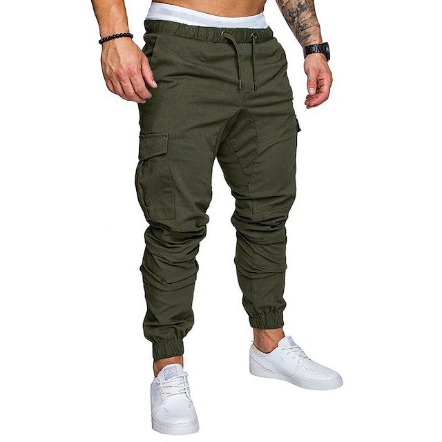  Homens Calças Cargo Calça cargo Calças Cintura elástica Côr Sólida Exterior Comprimento total Casual Diário 100% Algodão Roupa de rua à moda Azul marinho Exército verde Cintura Média