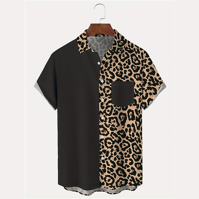  Herren Hemd Hawaiihemd Sommerhemd Leopard Grafik-Drucke Umlegekragen Braun Outdoor Strasse Kurze Ärmel Bedruckt Bekleidung Sport Modisch Strassenmode Designer