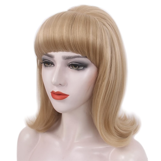  ξανθιά περούκα κυψέλης με κτυπήματα 50's flip περούκα για γυναίκες 60s 70s κοστούμι πάρτι cosplay αποκριάτικο