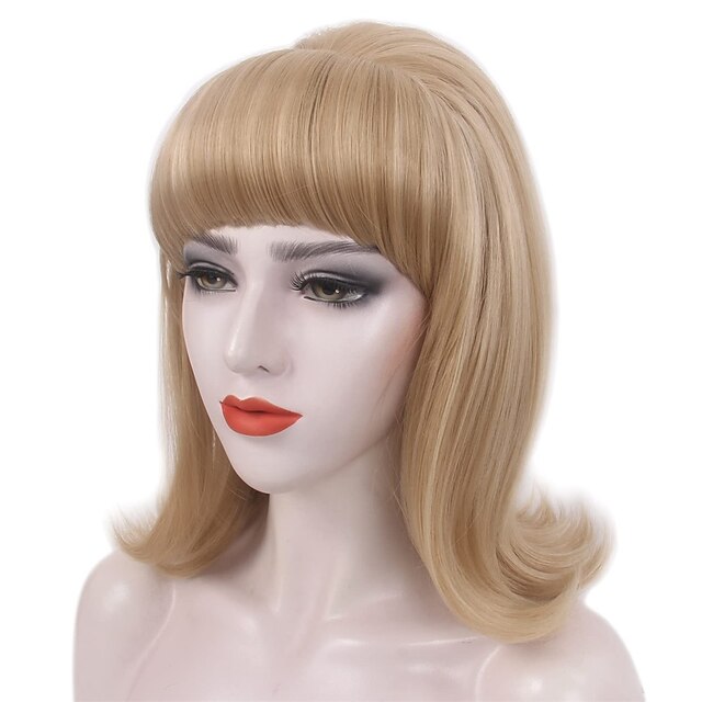 thumbnail image 2 of Short Blonde Bob Wig With Bangs - 60s 70s Mushroom Bowl Cut For Costumes 2 of 12