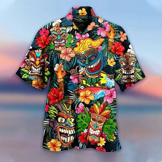  ensemble de chemises pour hommes hauts boutonnés manches courtes plein air rue dessin animé couverture arc-en-ciel mode hawaïen confortable plage / été / été