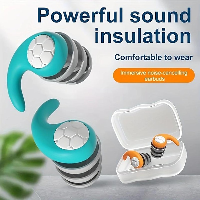  1 par de tampões de ouvido para dormir silicone macio e confortável tampões de ouvido isolamento acústico redução de ruído fones de ouvido filtro de ruído dormir natação à prova d'água três camadas