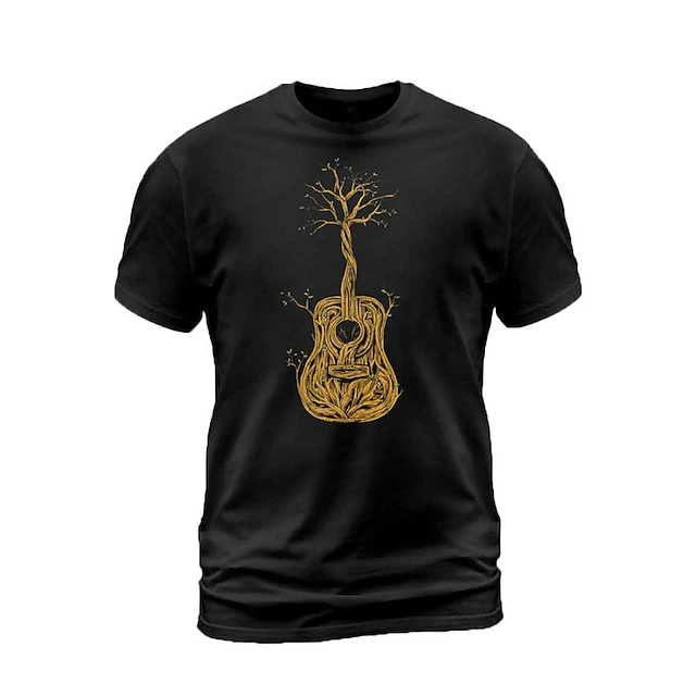 Men's Graphic T-Shirt | Guitar Tree Roots Design Short Sleeve Tee for Music & Nature Lovers4