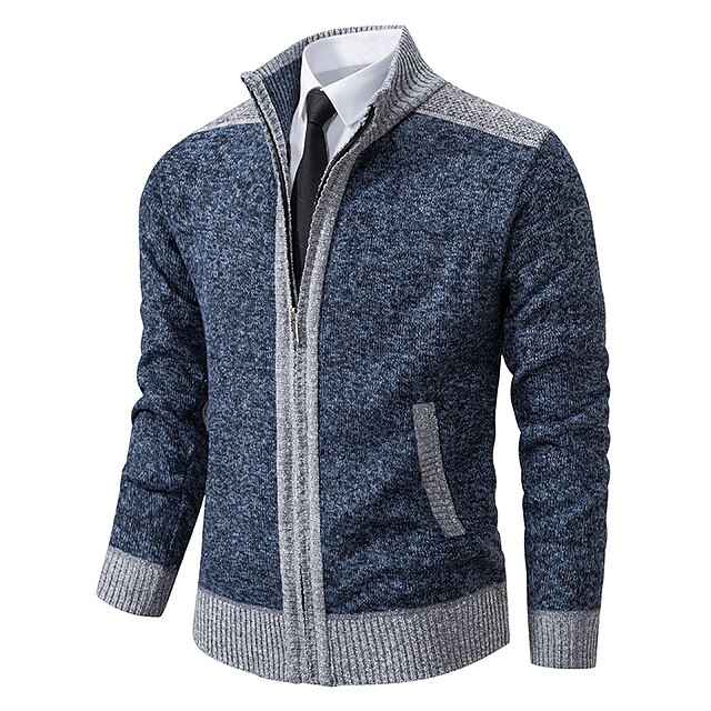 Men's Sweater Cardigan Sweater Ribbed Knit Regular Knitted Stand Collar ...