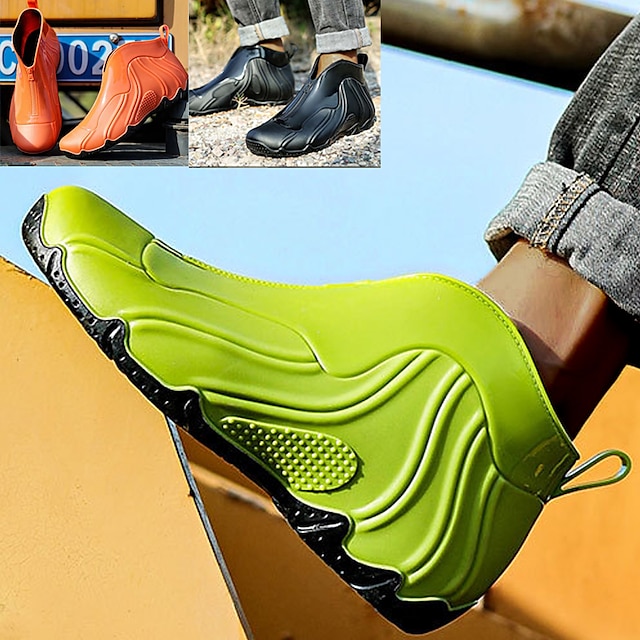  Men's Rain Boots Waterproof Boots Casual Outdoor Office & Career PVC Waterproof Comfortable Slip Resistant Zipper Black Orange Green Spring Fall