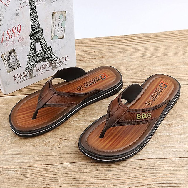  Herr Inneskor Flip flops Strand tofflor Ledigt Strandstil Utomhus Strand PVC Andningsfunktion Bekväm Halksäker Loafers Brun Khaki grön Sommar